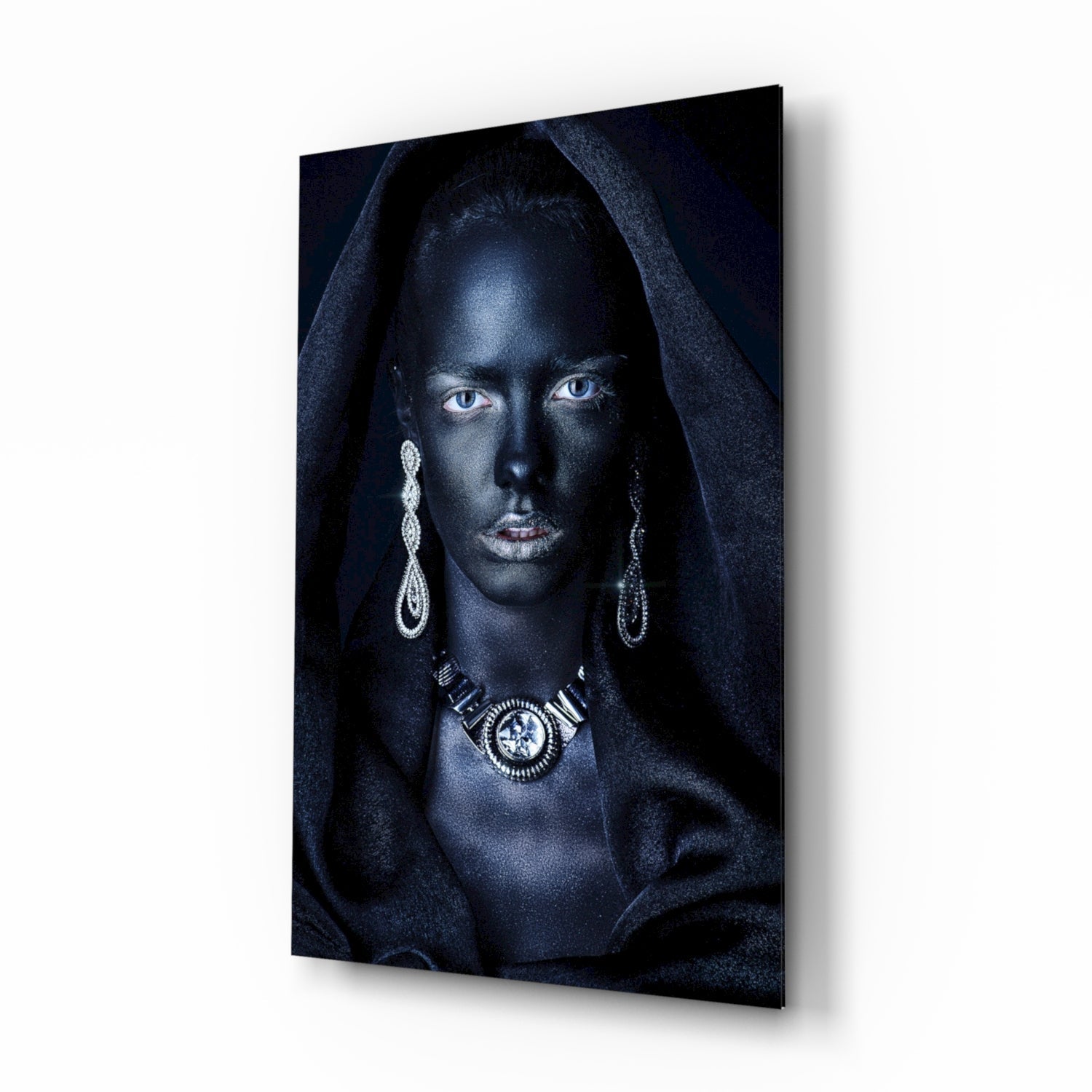 Midnight jewel woman portrait glass wall art