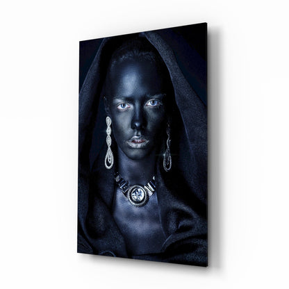 Midnight jewel woman portrait glass wall art