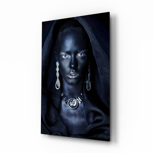 Midnight jewel woman portrait glass wall art