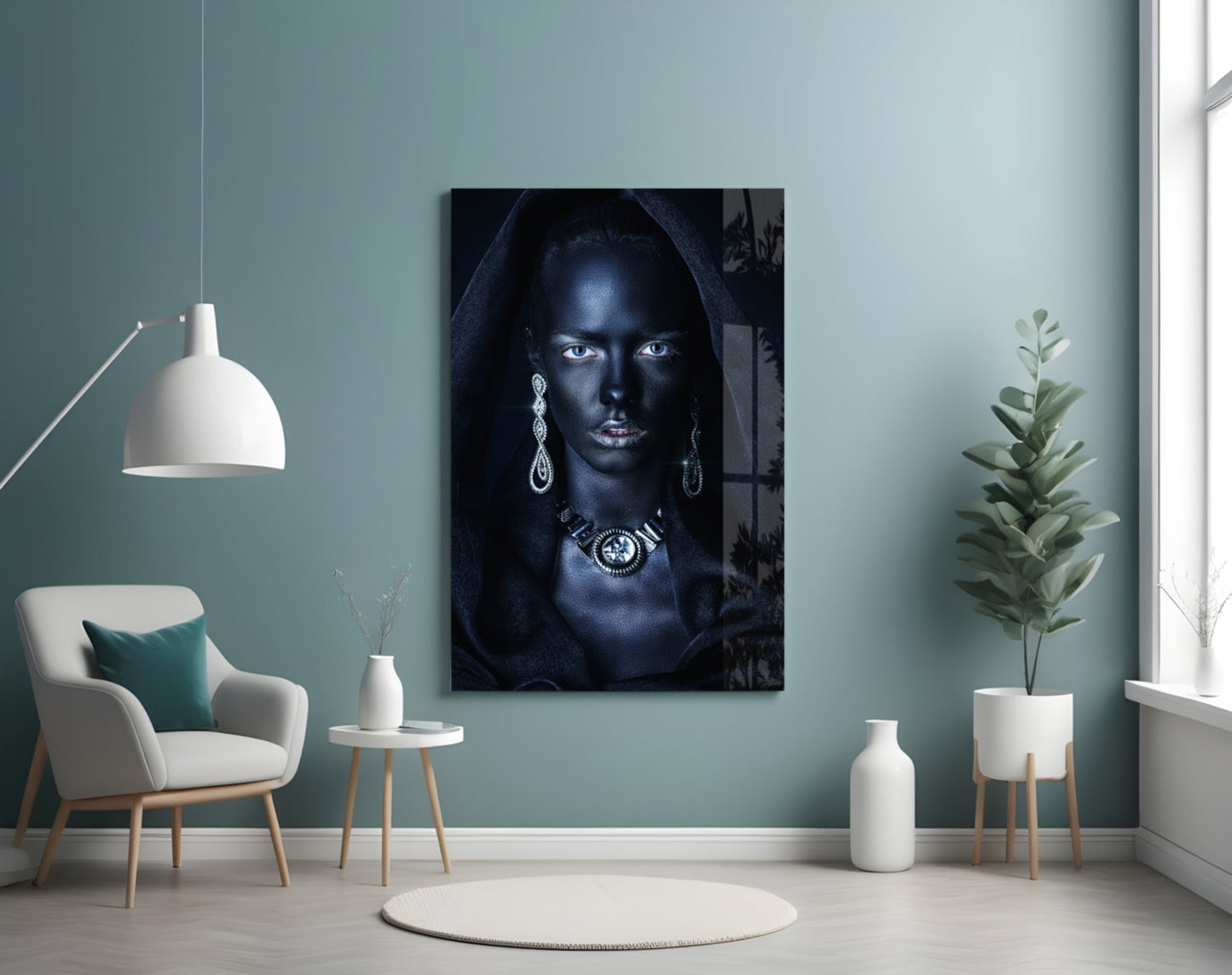 Midnight Jewel Woman Portrait Glass Wall Art