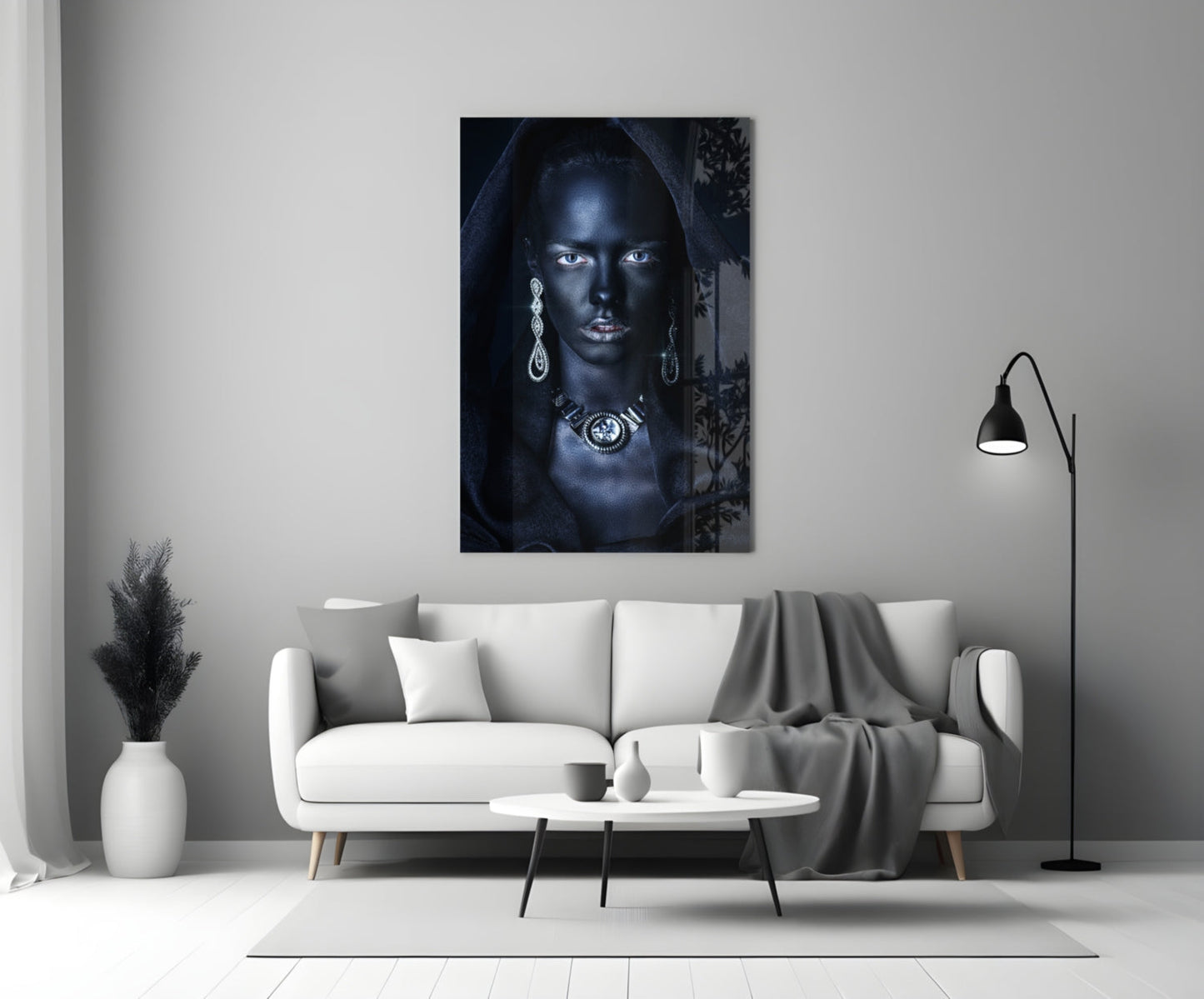 Midnight Jewel Woman Portrait Glass Wall Art