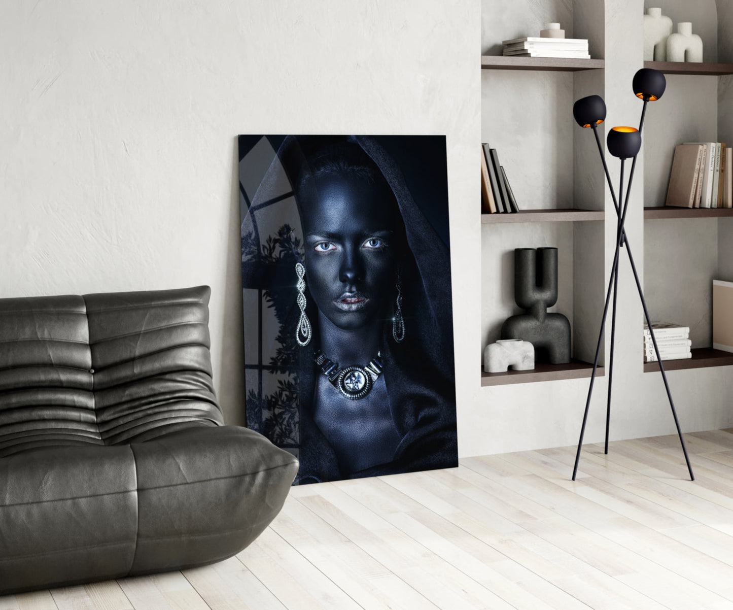 Midnight Jewel Woman Portrait Glass Wall Art