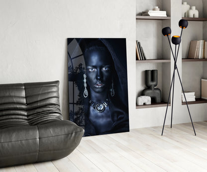 Midnight Jewel Woman Portrait Glass Wall Art