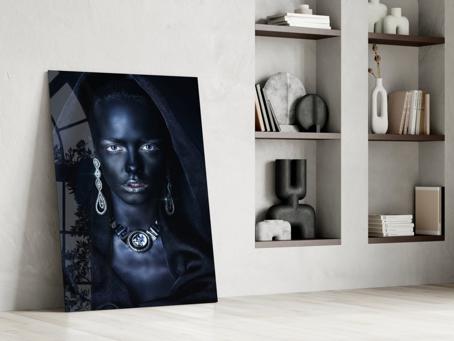 Midnight Jewel Woman Portrait Glass Wall Art