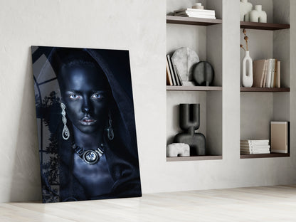 Midnight Jewel Woman Portrait Glass Wall Art