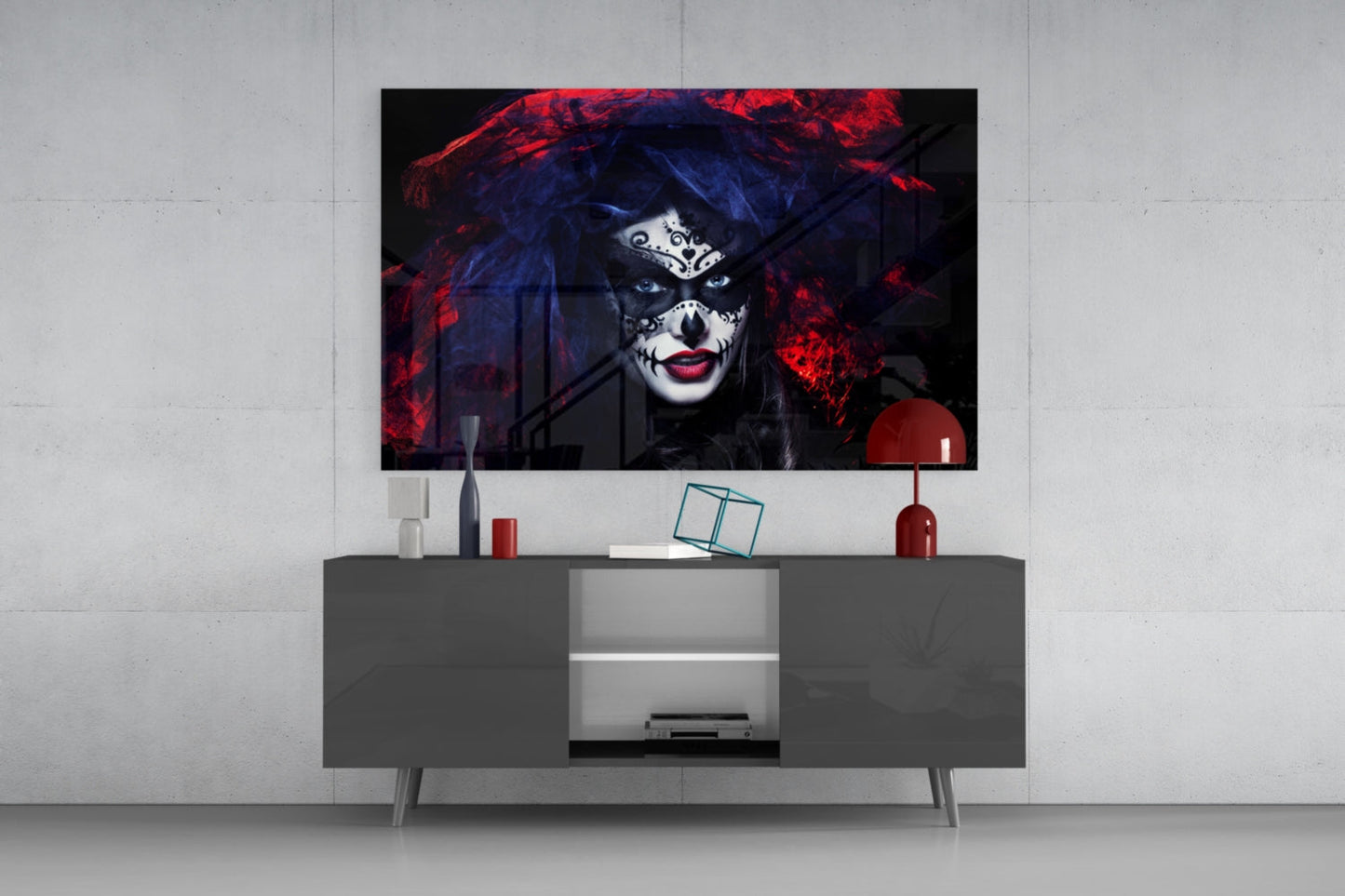Sugar Skull Woman Portrait Glass Wall Art