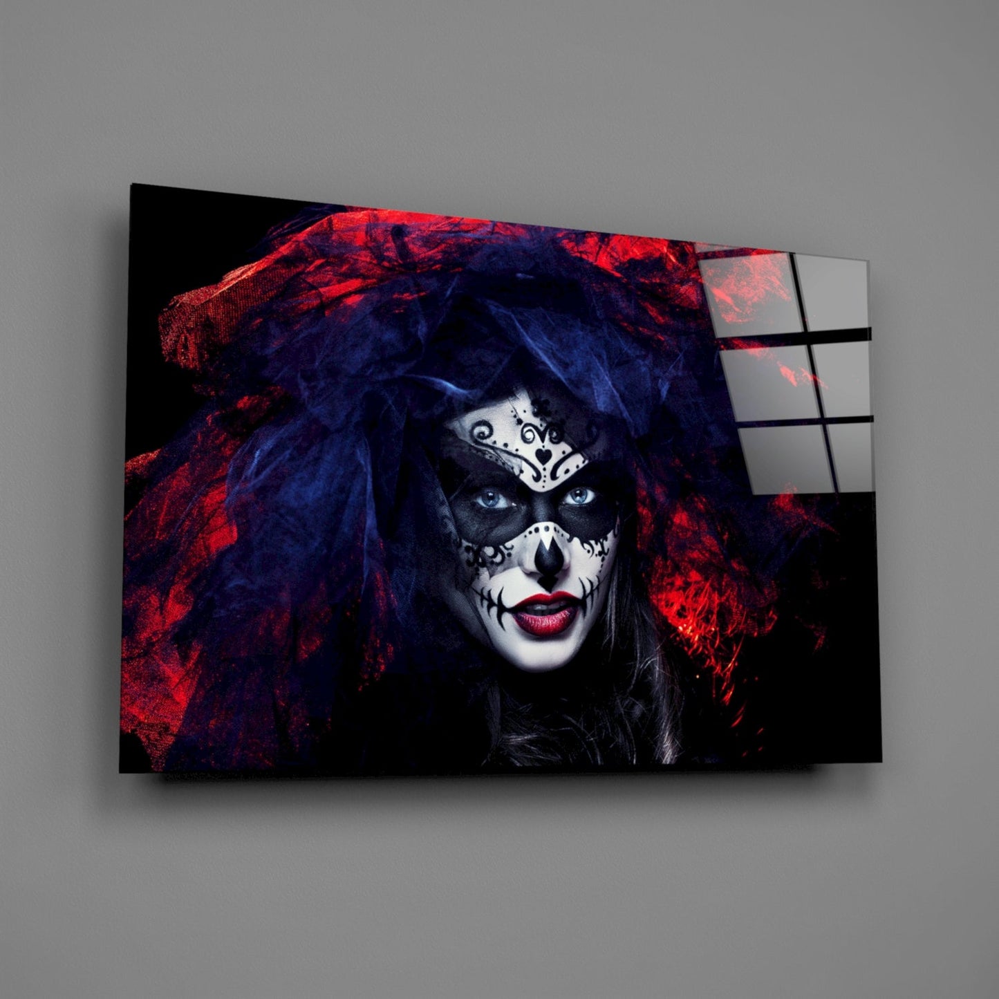 Sugar Skull Woman Portrait Glass Wall Art