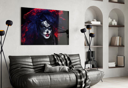 Sugar Skull Woman Portrait Glass Wall Art