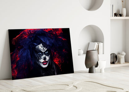 Sugar Skull Woman Portrait Glass Wall Art