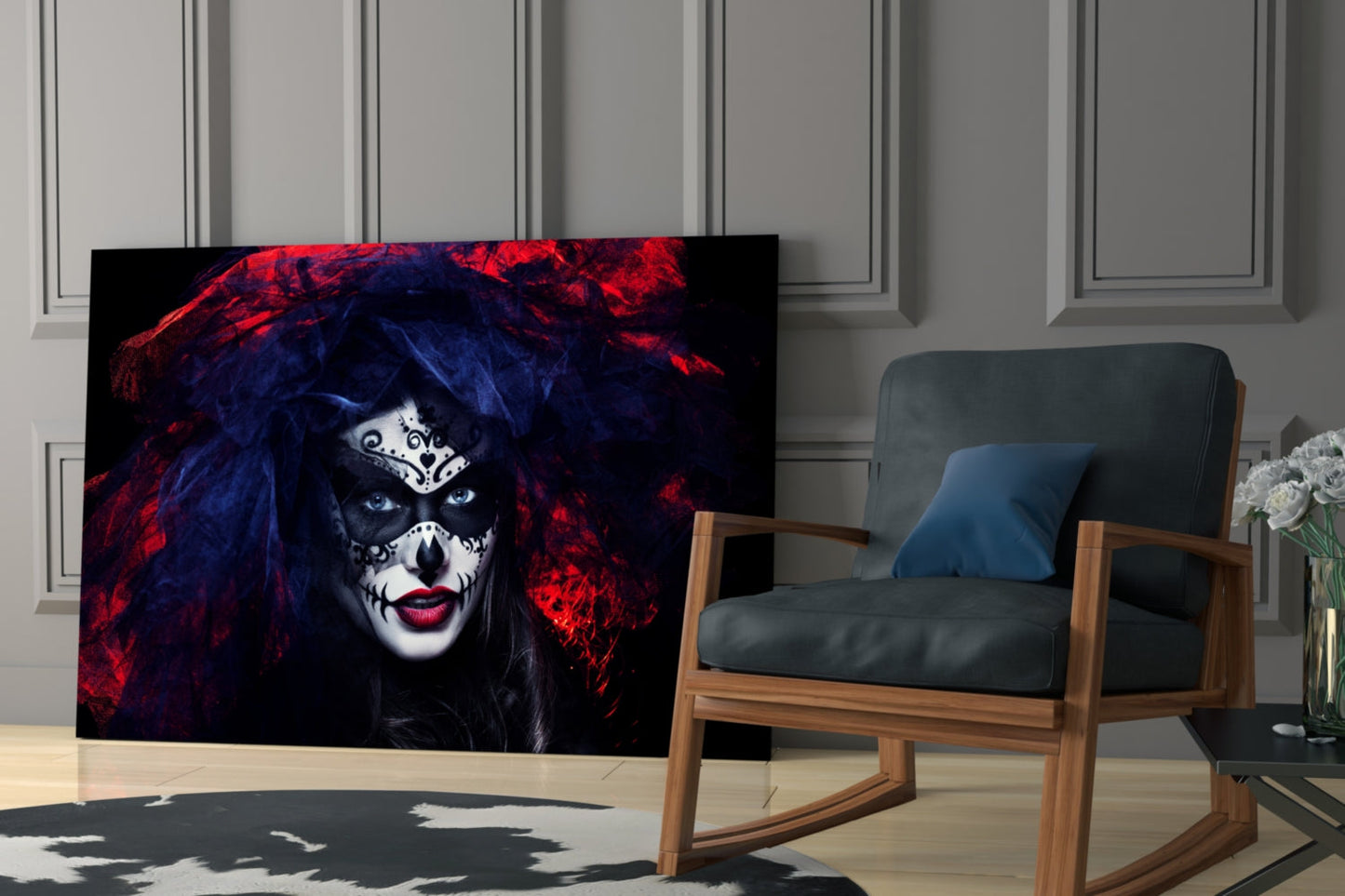 Sugar Skull Woman Portrait Glass Wall Art