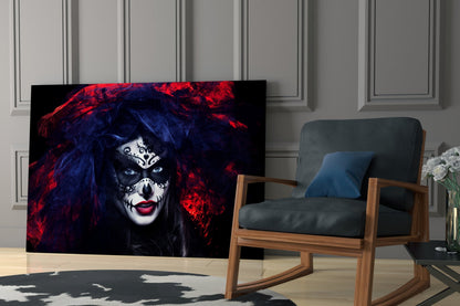 Sugar Skull Woman Portrait Glass Wall Art