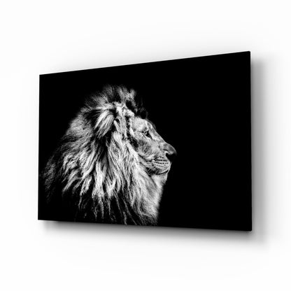 Monochrome lion glass wall art