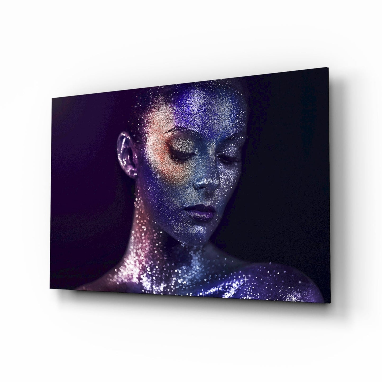 Stardust woman portrait glass wall art