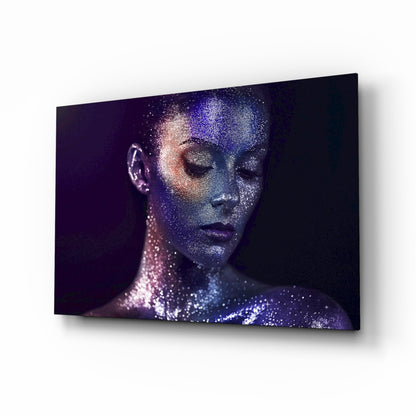 Stardust woman portrait glass wall art