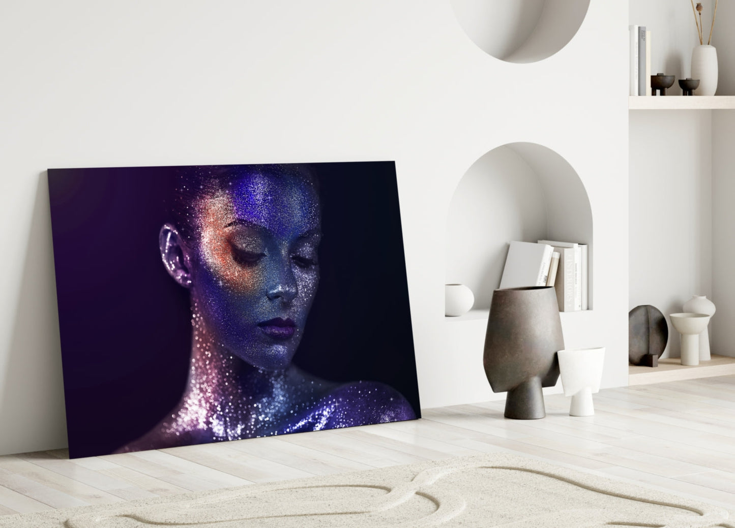 Stardust Woman Portrait Glass Wall Art