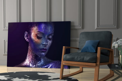 Stardust Woman Portrait Glass Wall Art