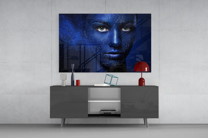Cosmic Glitter Woman Portrait Glass Wall Art