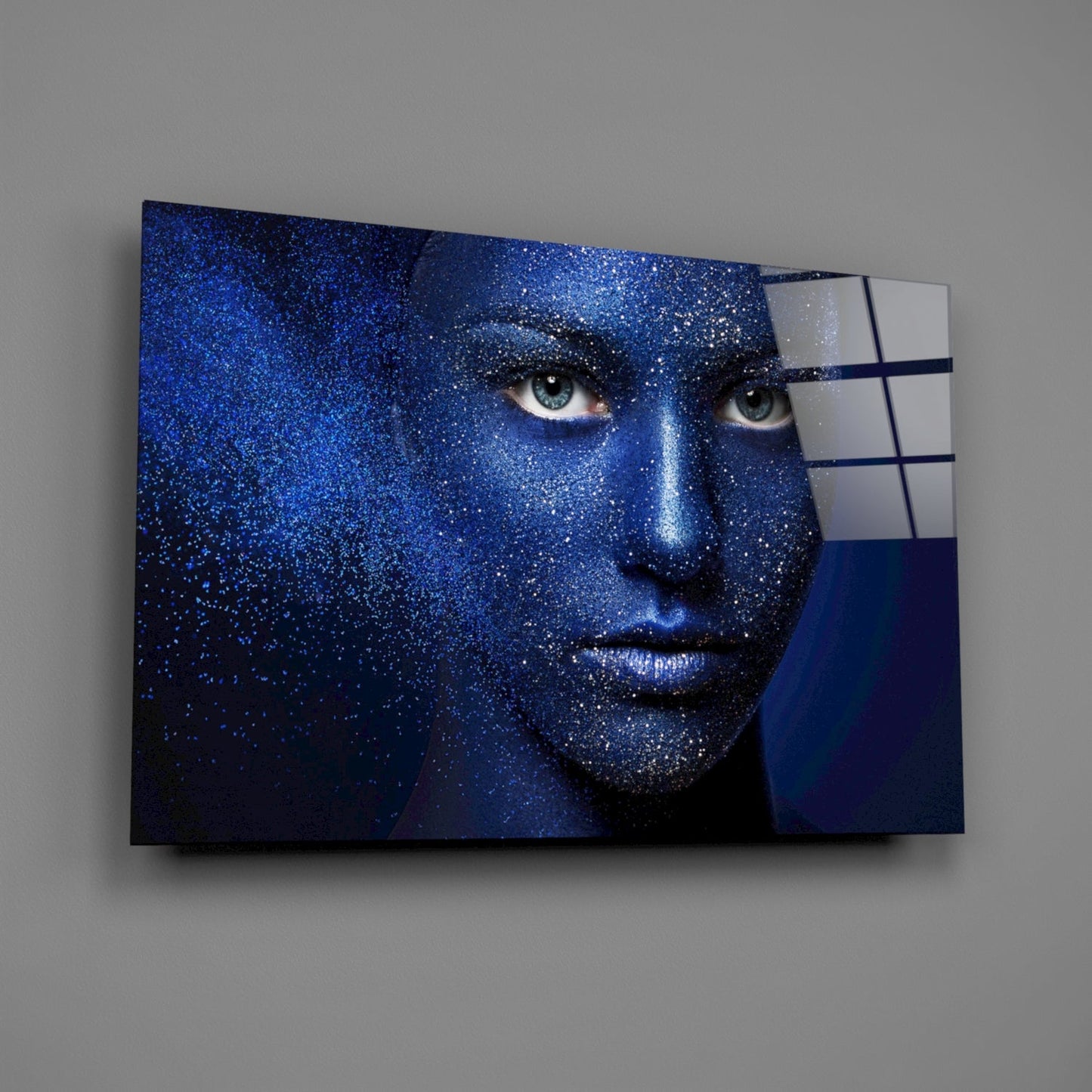 Cosmic Glitter Woman Portrait Glass Wall Art