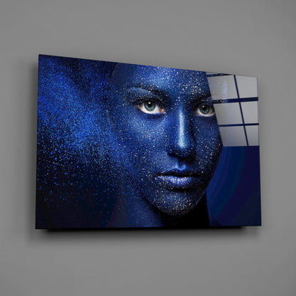 Cosmic Glitter Woman Portrait Glass Wall Art
