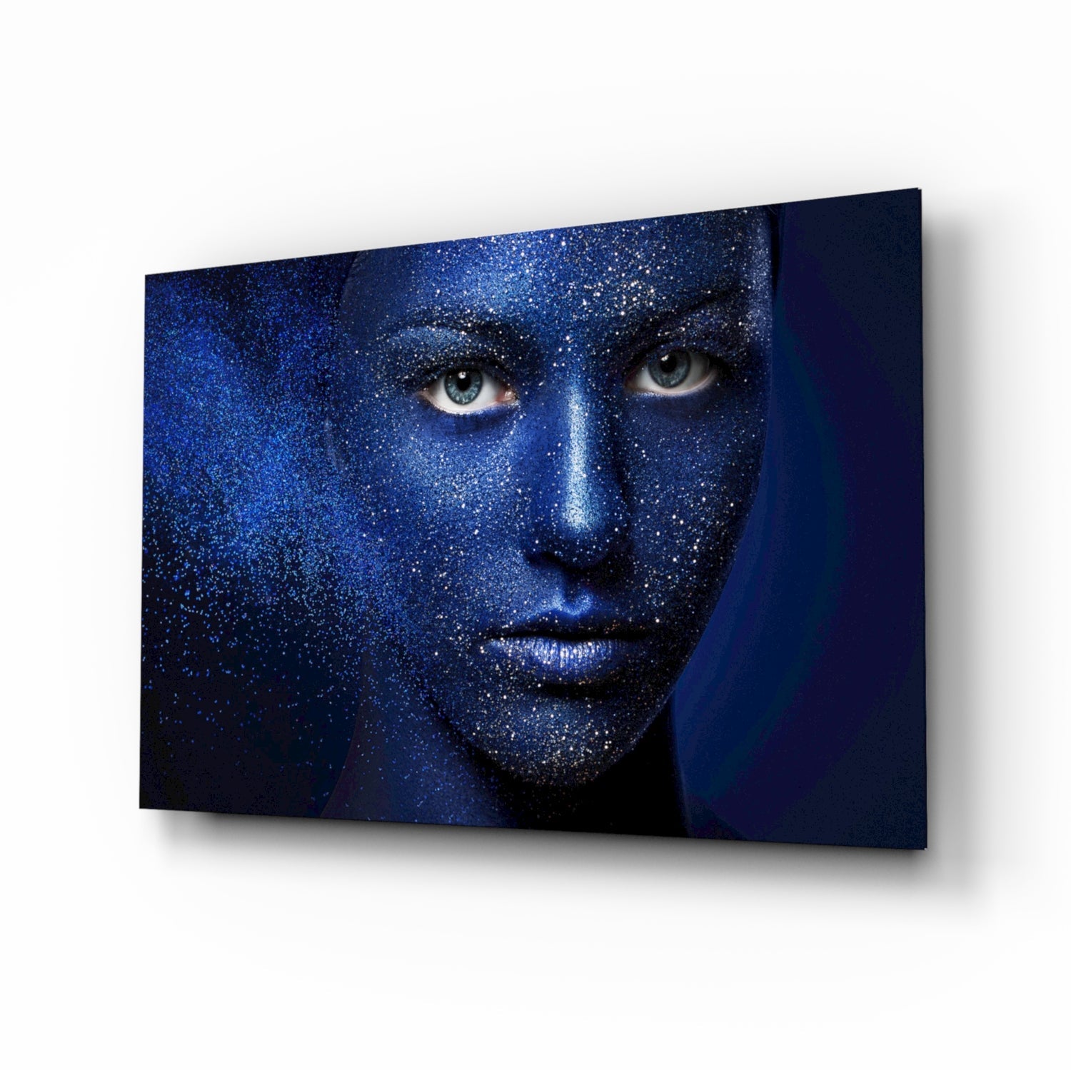 Cosmic glitter woman portrait glass wall art