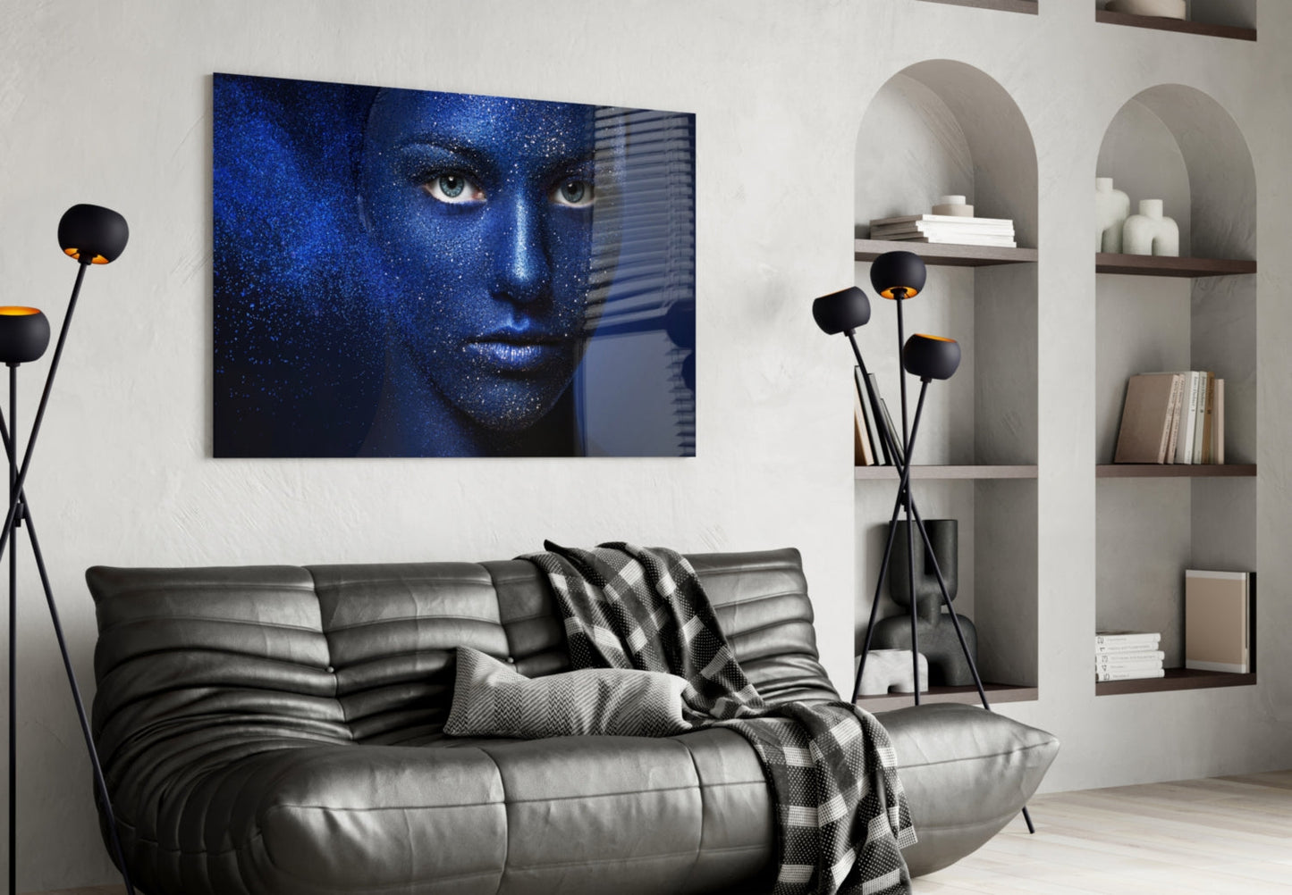 Cosmic Glitter Woman Portrait Glass Wall Art