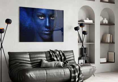 Cosmic Glitter Woman Portrait Glass Wall Art