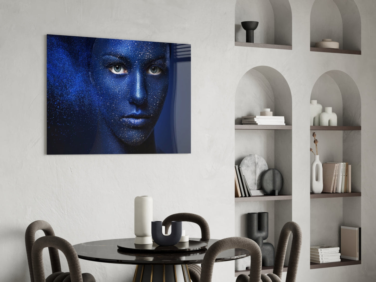 Cosmic Glitter Woman Portrait Glass Wall Art