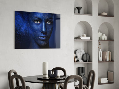 Cosmic Glitter Woman Portrait Glass Wall Art