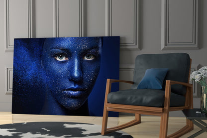 Cosmic Glitter Woman Portrait Glass Wall Art