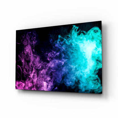 Pink to turquoise smoke burst glass wall art