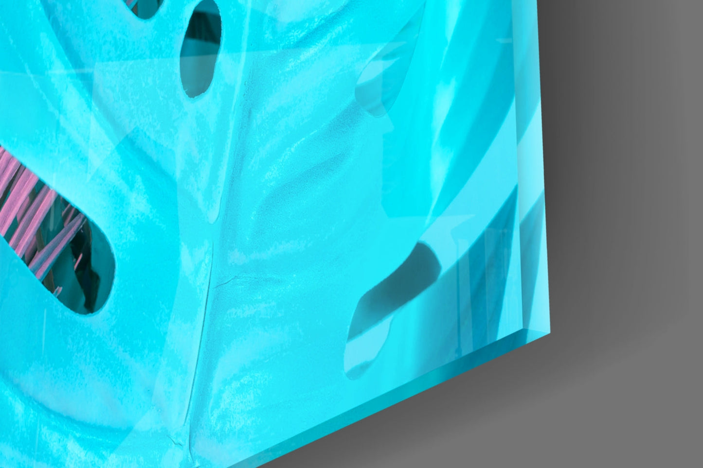 Pink Turquoise Tropical Leaf Glass Wall Art