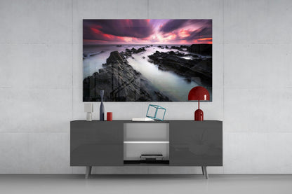 Windswept Sunset Coast Glass Wall Art