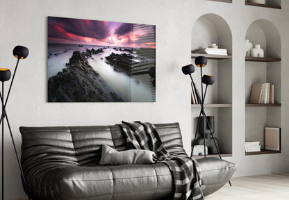 Windswept Sunset Coast Glass Wall Art