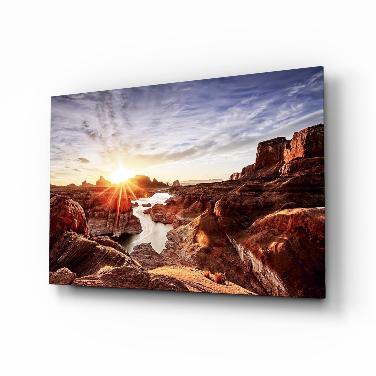 Canyon and sunset desert landscape tempered glass wall art