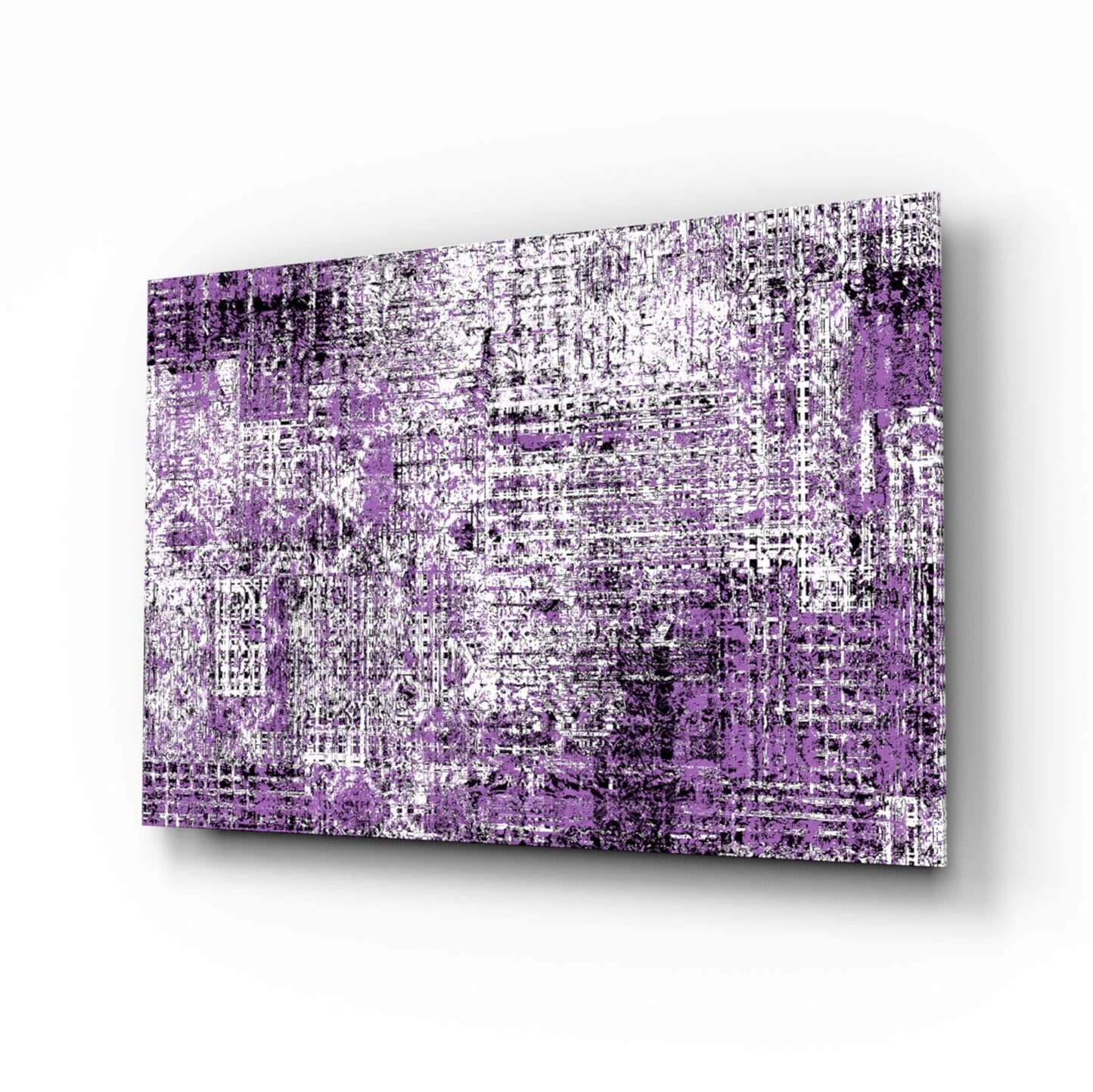 Violet Grunge Abstract Glass Wall Art in violet and black tones