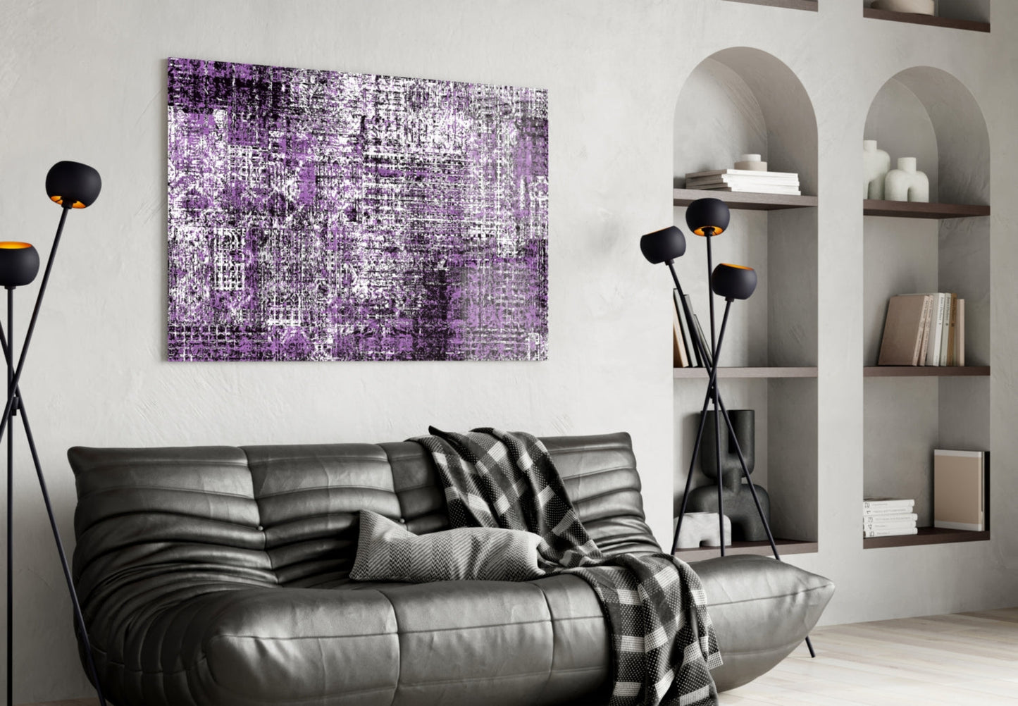 Violet Grunge Abstract Glass Wall Art