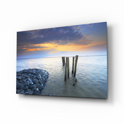 Weathered Pier Posts Sea Glass Art