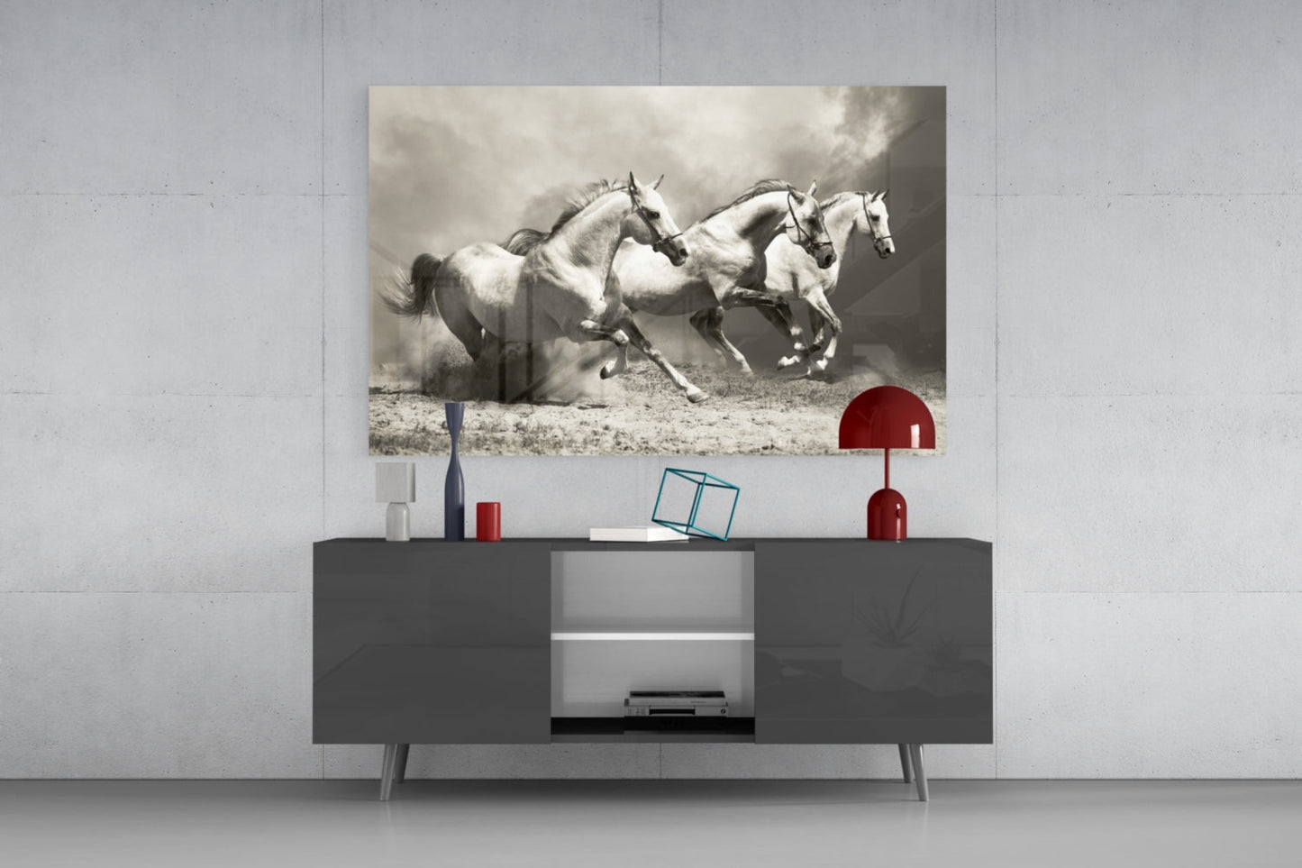 Three Running Horses Glass Wall Art