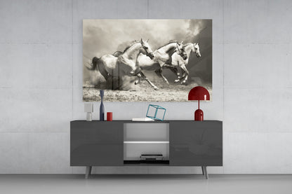 Three Running Horses Glass Wall Art