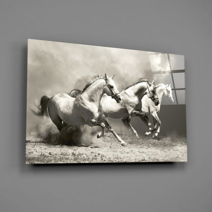 Three Running Horses Glass Wall Art