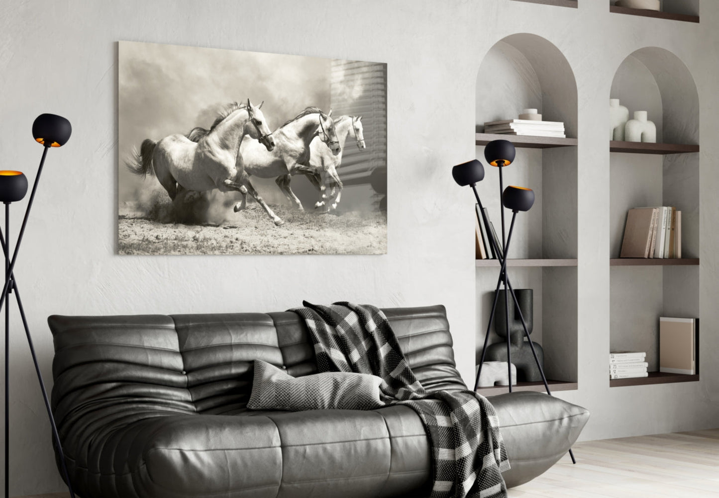 Three Running Horses Glass Wall Art