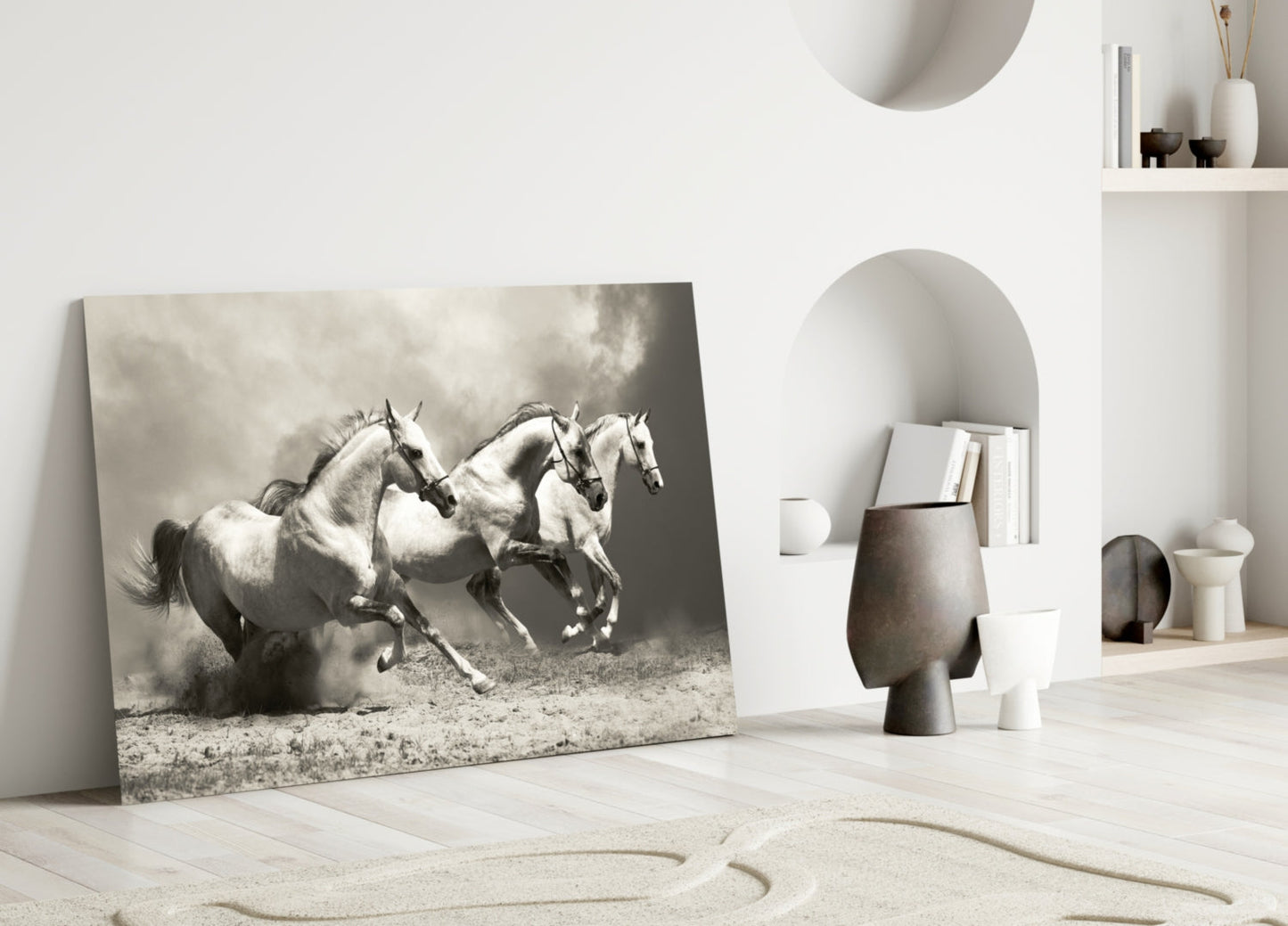 Three Running Horses Glass Wall Art