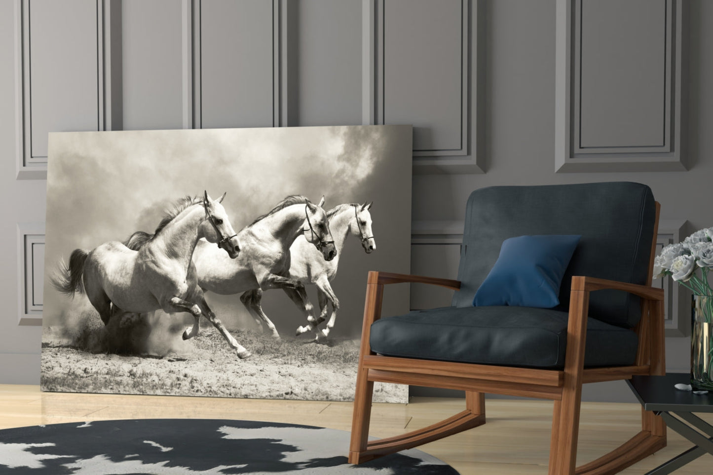 Three Running Horses Glass Wall Art