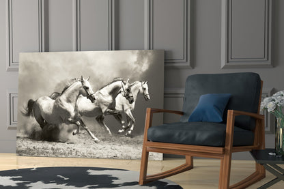 Three Running Horses Glass Wall Art