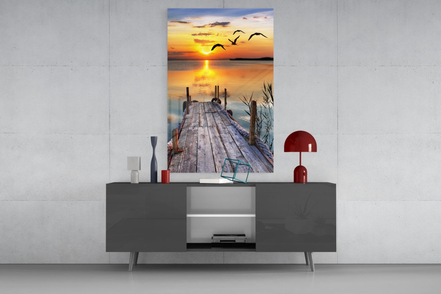 Golden Lake Sunset Glass Wall Art