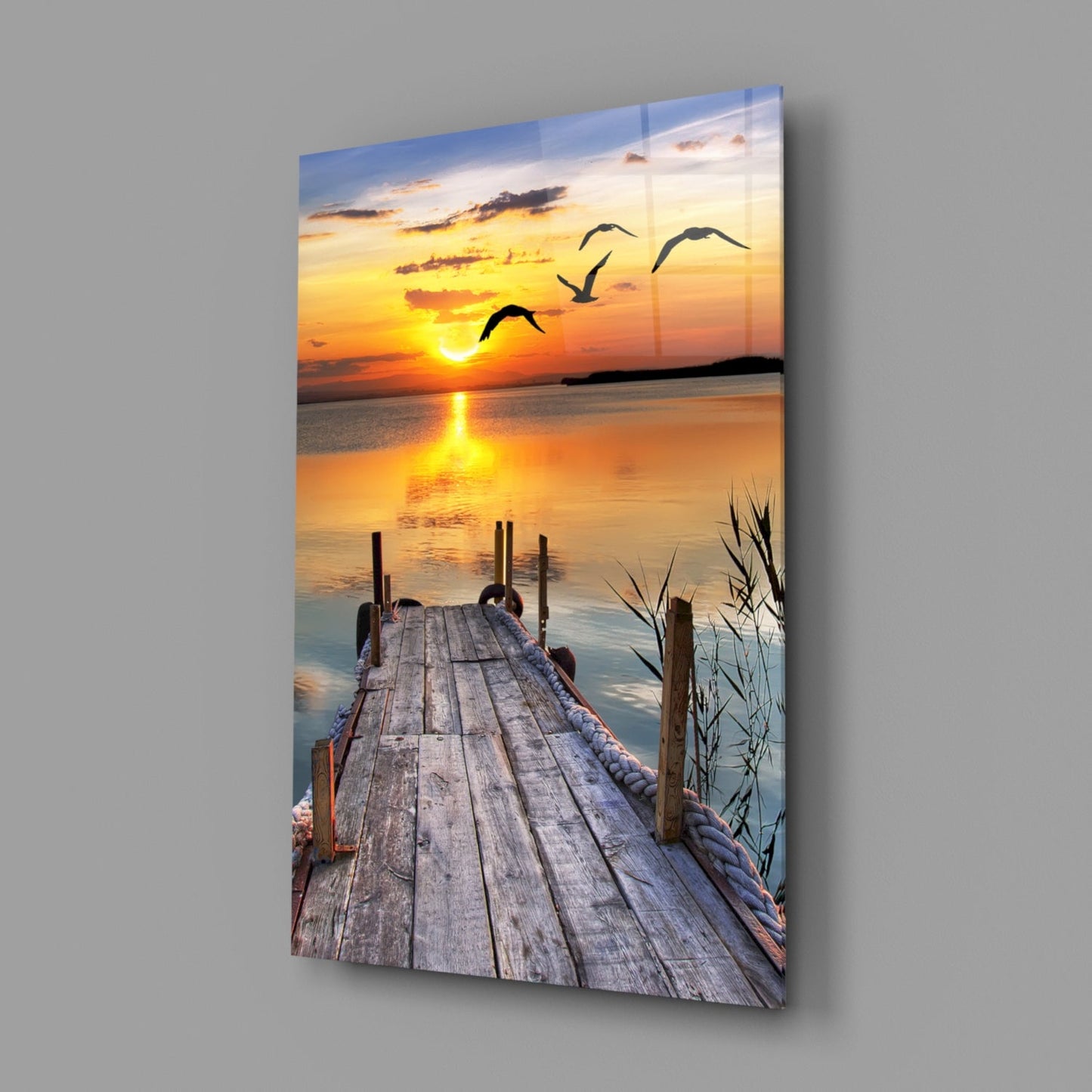 Golden Lake Sunset Glass Wall Art