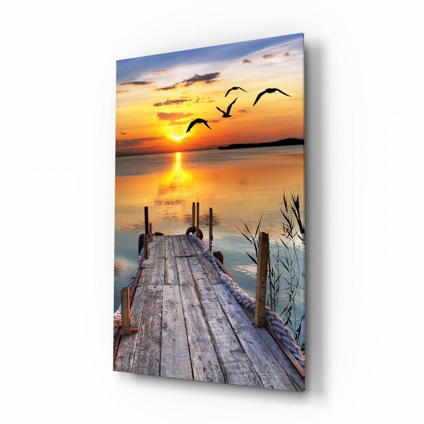 Golden Lake Sunset Glass Wall Art