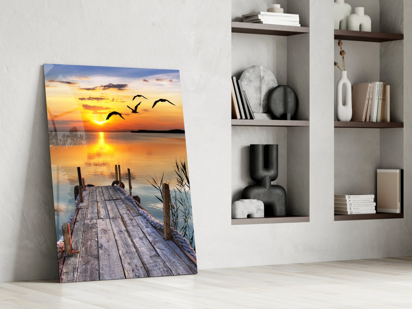 Golden Lake Sunset Glass Wall Art