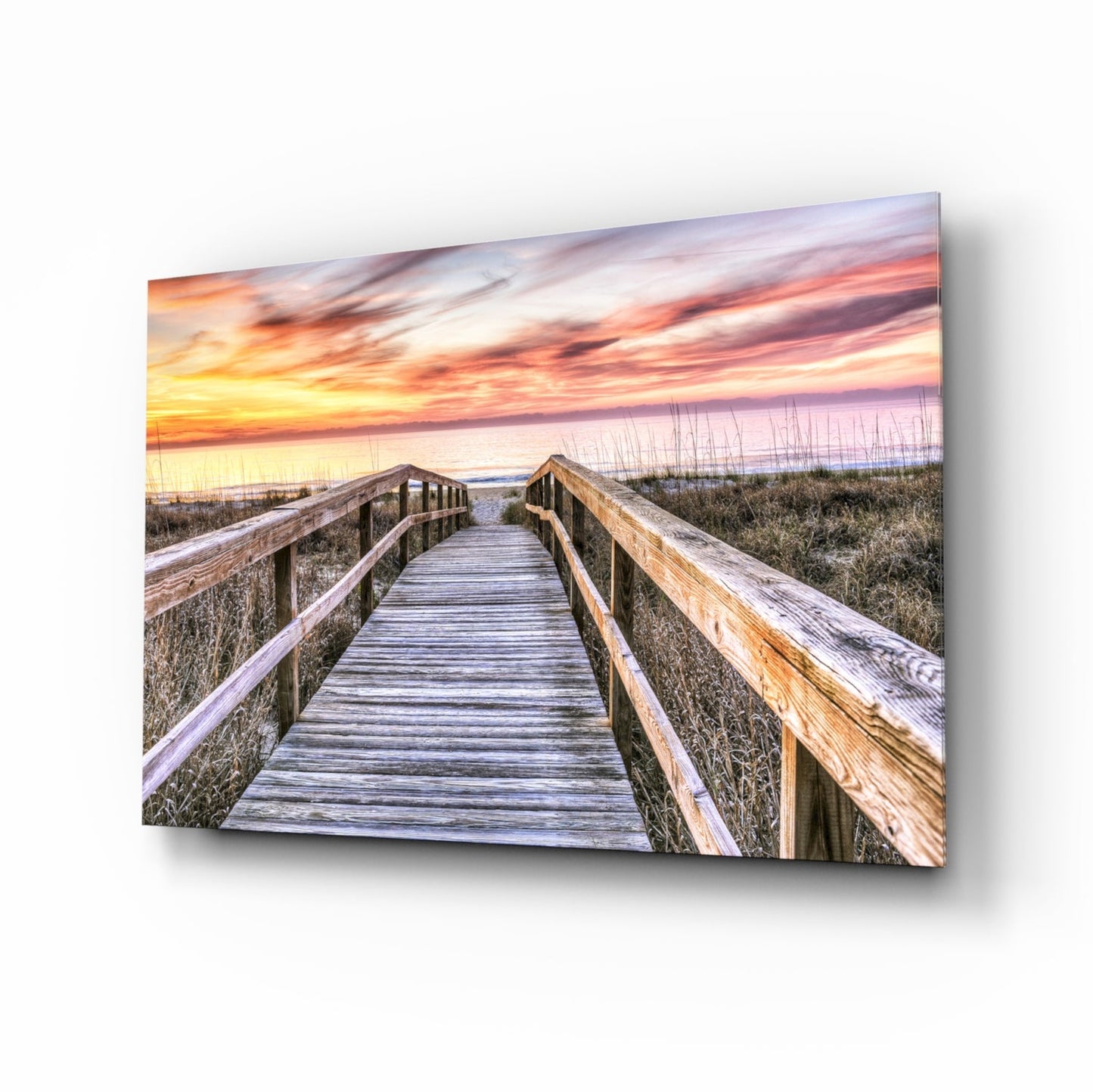Sunset Boardwalk Glass Wall Art
