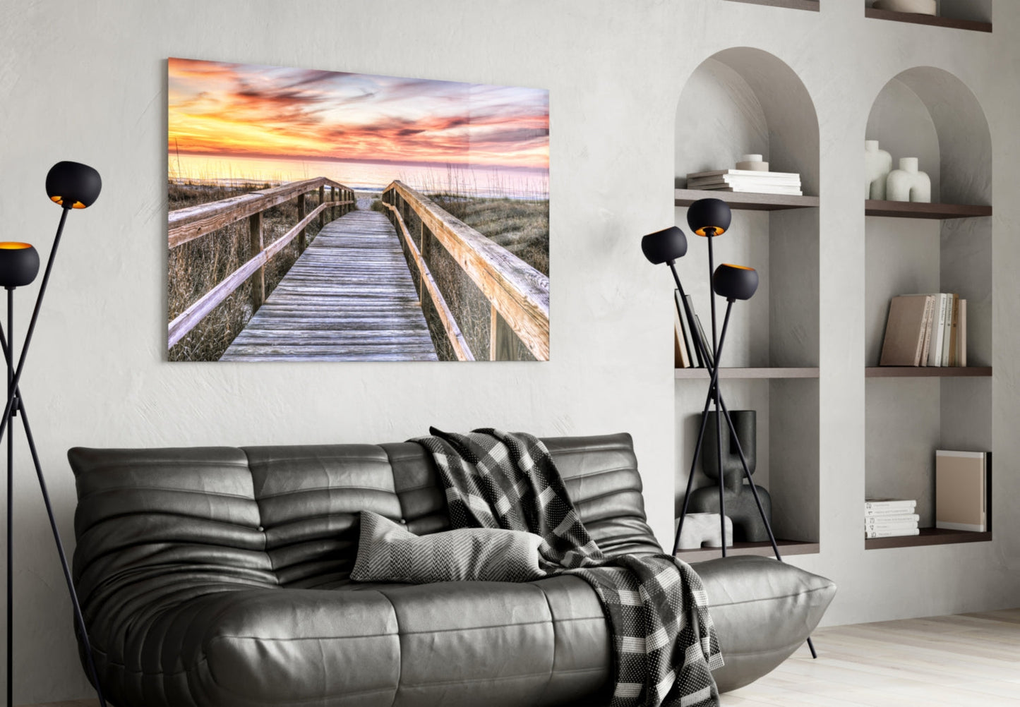 Sunset Boardwalk Glass Wall Art